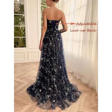 Dazzle in the UZN Navy Blue Sparkle Starry Tulle Prom Dress for Every Special Occasion