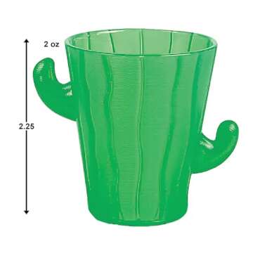 Fun Express Set of 12 Pieces Plastic Cactus Shot Glasses, Each Holds 2 oz, BPA Free Plastic, Fiesta and Cinco de Mayo Party Supplies, Green