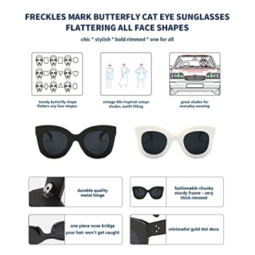 Freckles Mark Butterfly Sunglasses for Women - Trendy Cat Eye Shades