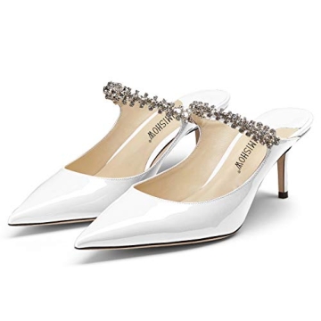 Jimishow Mule Heels White Mules - Rhinestone and Chic Style Sandals for Women