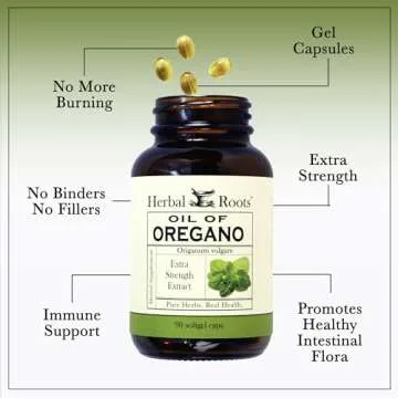 Herbal Roots Oil of Oregano - Made from Mediterranean Oregano Oil - 90 Easy to Swallow Softgel Capsules - Extra Strength 150mg