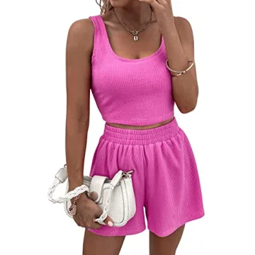 Buy Verdusa Women's 2 Piece Ribbed Tracksuit Set in Hot Pink