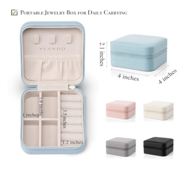 Vlando Faux Leather Travel Jewelry Box for Rings and Necklaces