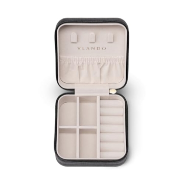 Vlando Faux Leather Travel Jewelry Box for Rings and Necklaces