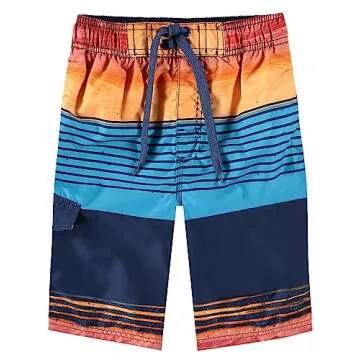 Kanu Surf Boys' YOLO Quick Dry UPF 50+ Beach Swim Trunk, Moonbeam Navy/Orange, 3T