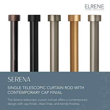 Elrene Home Fashions Serena Single Curtain Rod for Curtains and Drapery with Contemporary Cap Finial...