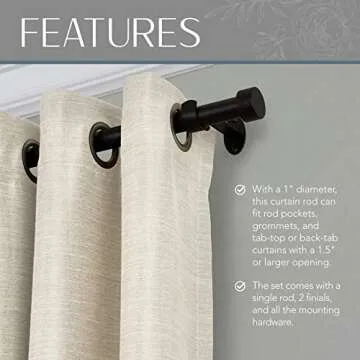 Elrene Home Fashions Serena Single Curtain Rod for Curtains and Drapery with Contemporary Cap Finials, 1-Inch Diameter, 28" - 48" Adjustable Rod, Antique Black