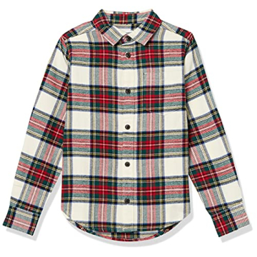 Amazon Essentials Boys' Flannel Shirt - Stylish Green Red Plaid