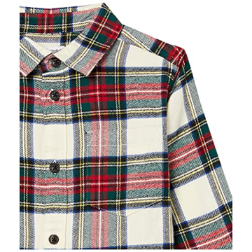 Boys' Flannel Button-Down Shirt - Green Red Plaid