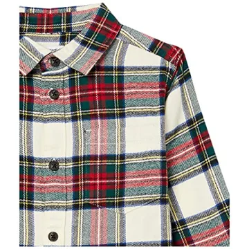 Boys' Flannel Button-Down Shirt - Green Red Plaid
