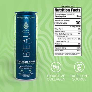 B'EAU Collagen Water, Watermelon Citrus, 12 Fl Oz, 12 Pack