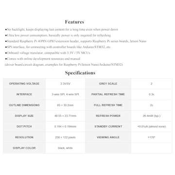 2.13inch E-Ink Display HAT for Raspberry Pi - Low Power