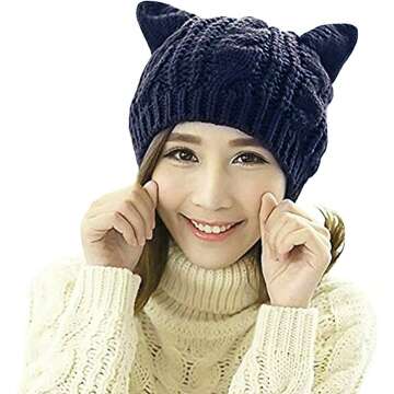 Cute Kitty Ears Hats for Kids & Teens - Warm Winter Beanie