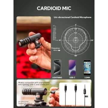 USKEYVISION Vlogging Kit for iPhone Youtuber Kit Content Creator Equipment for Smartphone with 59'' Extendable Fullsize Tripod, Tricolor LED Light,Shotgun Mic for iPhone 16/15/14 Mini/Pro/Max(Vlog K4)