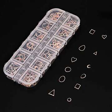 10 Boxes Nail Art Rose Gold Nail Metal Rivets Studs, 3D Nail Punk Star Moon Heart Triangle Square Rivet Gems Decoration Kit, with Curved Tweezer, Pencil Picker (10 BOX A)