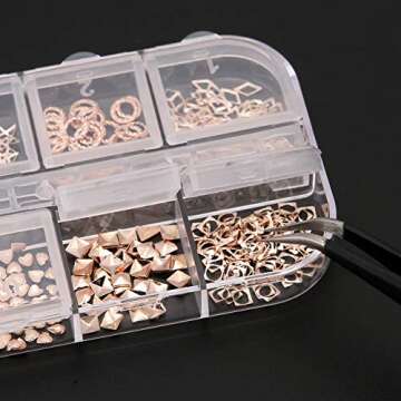 10 Boxes Nail Art Rose Gold Nail Metal Rivets Studs, 3D Nail Punk Star Moon Heart Triangle Square Rivet Gems Decoration Kit, with Curved Tweezer, Pencil Picker (10 BOX A)