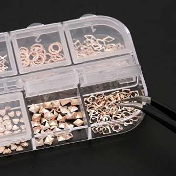 10 Boxes Nail Art Rose Gold Nail Metal Rivets Studs, 3D Nail Punk Star Moon Heart Triangle Square Rivet Gems Decoration Kit, with Curved Tweezer, Pencil Picker (10 BOX A)
