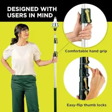 Doca Telescoping Extension Pole – 5-12 Feet Extendable Pole (18+ Feet Reach), Window Cleaning, Gutter Cleaning, Light Bulb Changing, Multi-Use Pole