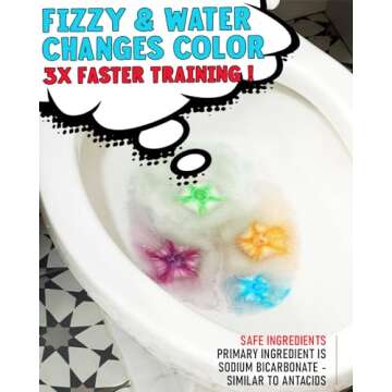 Fizzy Stars Potty Training Aid - Star Shaped Pee Targets That Make The Water Bubble and Change Color - Fun Urinal and Toilet Aim Learning Aid for Toddlers and Boys (1 Pack - 64 Stars)