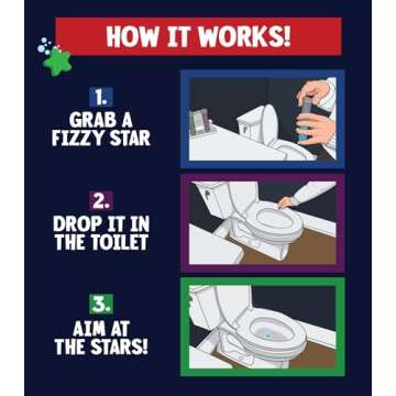 Fizzy Stars Potty Training Aid - Star Shaped Pee Targets That Make The Water Bubble and Change Color - Fun Urinal and Toilet Aim Learning Aid for Toddlers and Boys (1 Pack - 64 Stars)