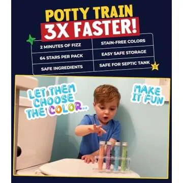 Fizzy Stars Potty Training Aid - Star Shaped Pee Targets That Make The Water Bubble and Change Color - Fun Urinal and Toilet Aim Learning Aid for Toddlers and Boys (1 Pack - 64 Stars)