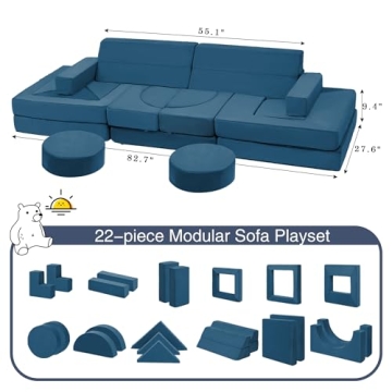 Edbuosy Modular Kids Play Couch - Ultimate 22 Piece Playset