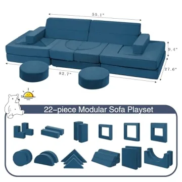 Edbuosy Modular Kids Play Couch - Ultimate 22 Piece Playset