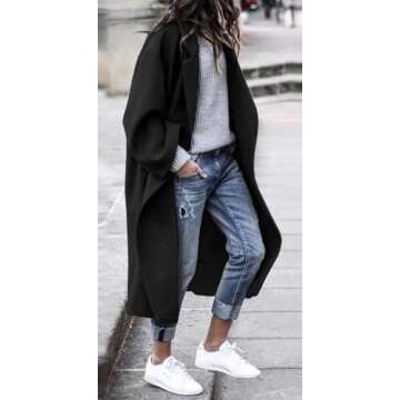 LNKQA Women's Winter Pea Coat Notch Lapel Single Breasted Oversized Long Casual Wool Blend Overcoat ...