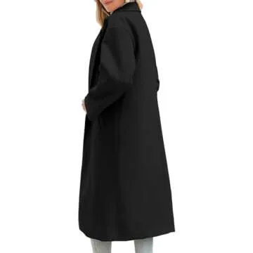 LNKQA Women's Winter Pea Coat Notch Lapel Single Breasted Oversized Long Casual Wool Blend Overcoat (Black,X-Large)