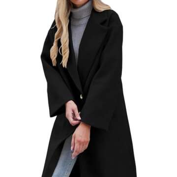 LNKQA Women's Winter Pea Coat Notch Lapel Single Breasted Oversized Long Casual Wool Blend Overcoat (Black,X-Large)