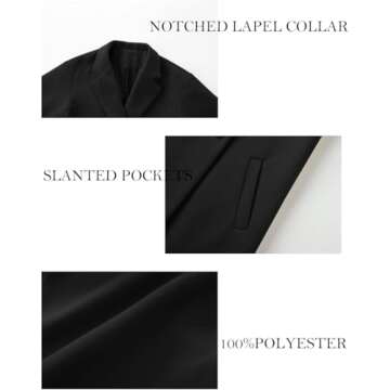 LNKQA Women's Winter Pea Coat Notch Lapel Single Breasted Oversized Long Casual Wool Blend Overcoat (Black,X-Large)