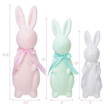 MOREDOTS Easter Decorations - 3 Pack Pastel Flocked Bunny Kit - Spring Table Centerpieces Indoor Dec...