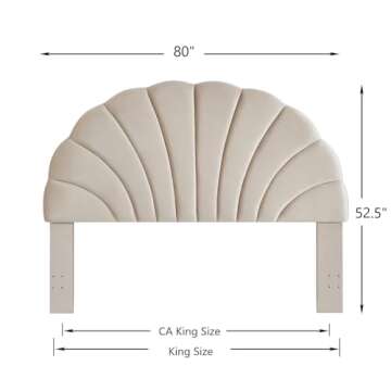 24KF Stunning Crown Design King Headboard, Upholstered Soft Velvet Petal Pattern Headboard King/CA K...