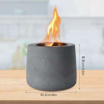 Table Top Fire Pit Bowl - Concrete Tabletop Fireplace Indoor Outdoor Decor Portable Mini Personal Rubbing Alcohol Burner Smores Maker for Garden Patio Balcony with Extinguisher