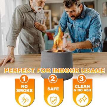 Table Top Fire Pit Bowl - Concrete Tabletop Fireplace Indoor Outdoor Decor Portable Mini Personal Rubbing Alcohol Burner Smores Maker for Garden Patio Balcony with Extinguisher