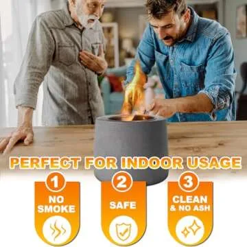 Table Top Fire Pit Bowl - Concrete Tabletop Fireplace Indoor Outdoor Decor Portable Mini Personal Rubbing Alcohol Burner Smores Maker for Garden Patio Balcony with Extinguisher