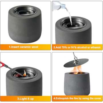 Table Top Fire Pit Bowl - Concrete Tabletop Fireplace Indoor Outdoor Decor Portable Mini Personal Rubbing Alcohol Burner Smores Maker for Garden Patio Balcony with Extinguisher