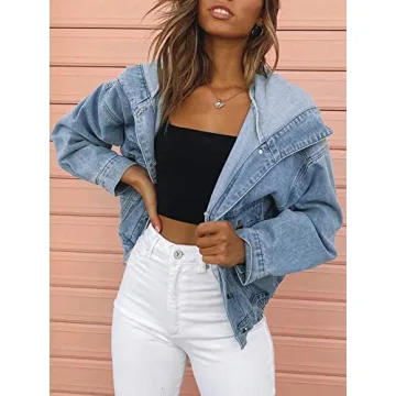 Jean Women Hooded Denim Bomber Jacket for Fall Style