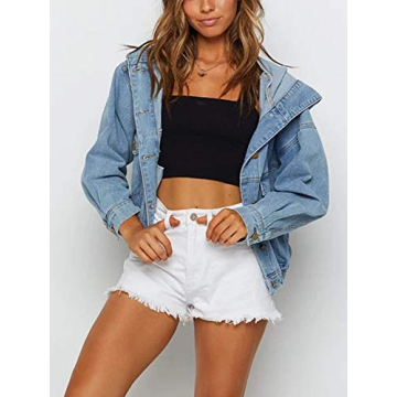 Jean Women Hooded Denim Bomber Jacket for Fall Style