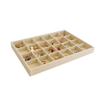 Premium Grade Velvet Sturdy Jewelry 24 Grids Display Tray - Stackable & Soft Beige