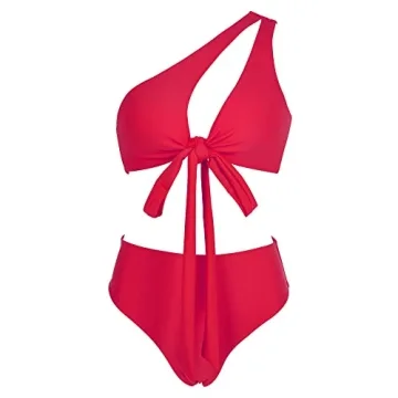 Stylish OMKAGI One Shoulder Cutout Bikini Set for Women