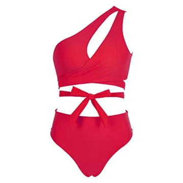 Stylish OMKAGI One Shoulder Cutout Bikini Set for Women