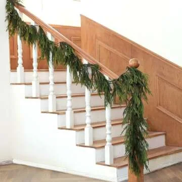 9 FT Real Touch Norfolk Pine Garland Green Artificial Christmas Garland Faux Greenery Garland for Holiday Fireplace Mantle Window Indoor Outdoor Decor (1 PCS)