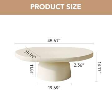HOTICKME Oval Coffee Table for Living Room, Modern Center Table with Unique Pedestal, White Tea Tabl...