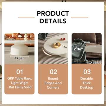 HOTICKME Oval Coffee Table for Living Room, Modern Center Table with Unique Pedestal, White Tea Table, Easy Assembly, 45.67" L Central Table