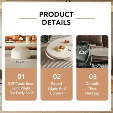 HOTICKME Oval Coffee Table for Living Room, Modern Center Table with Unique Pedestal, White Tea Table, Easy Assembly, 45.67" L Central Table