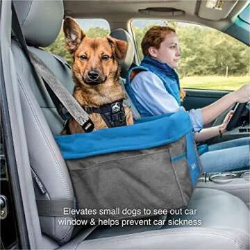 Kurgo Dog Booster Seats for Cars - Pet Car Seats for Small Dogs and Puppies Weighing Under 30 lbs - Headrest Mounted - Dog Car Seat Belt Tether Included - Heather Style, Charcoal/Blue