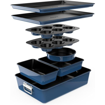 NutriChef 8-Piece Nonstick Stackable Bakeware Set - PFOA, PFOS, PTFE Free Baking Tray Set w/Non-Stic...