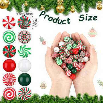 180 Pieces Christmas Beads Candy Cane Wooden Christmas Focal Beads Red Green White Candy Swirl Craft...
