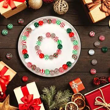 180 Pieces Christmas Beads Candy Cane Wooden Christmas Focal Beads Red Green White Candy Swirl Crafts for Jewelry Making DIY Xmas Garland Tree Home Party Holiday Decoration
